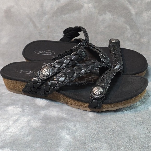 Aetrex Josie Black Braided Leather Size 8 Style 218464 - Picture 3 of 6